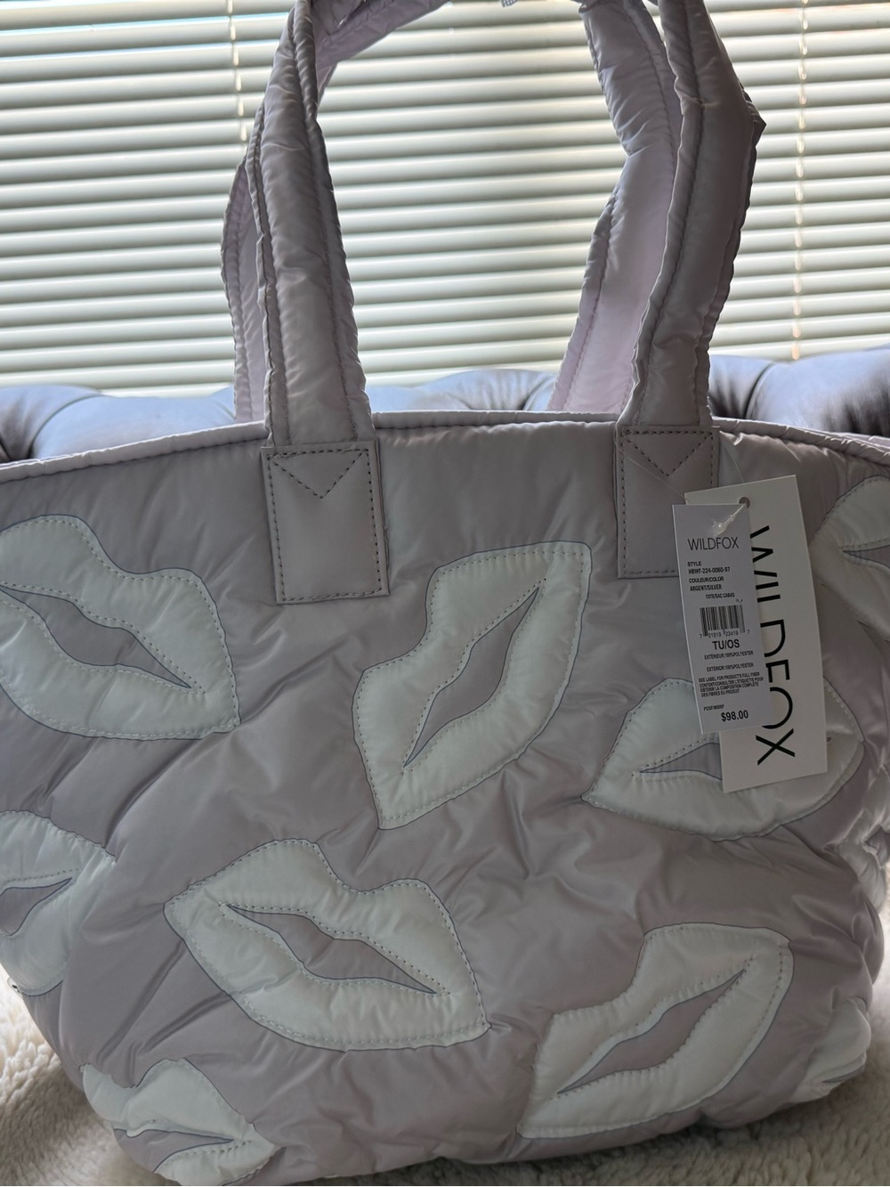 Wildfox NWT Grey White Quilted Lips Tote Bag